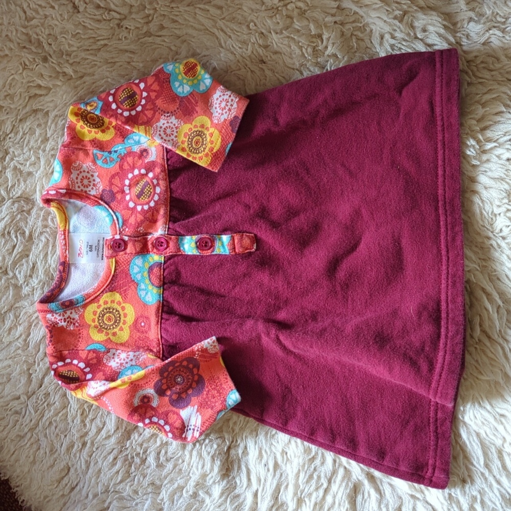 Zutano Colorful Floral Button Henly Swing Top, Winter Dress, 6mo